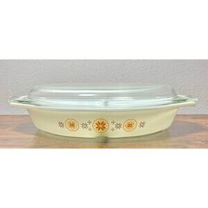 Vintage 60s Pyrex Town and Country Casserole Divided Dish 1.5 QT with Lid